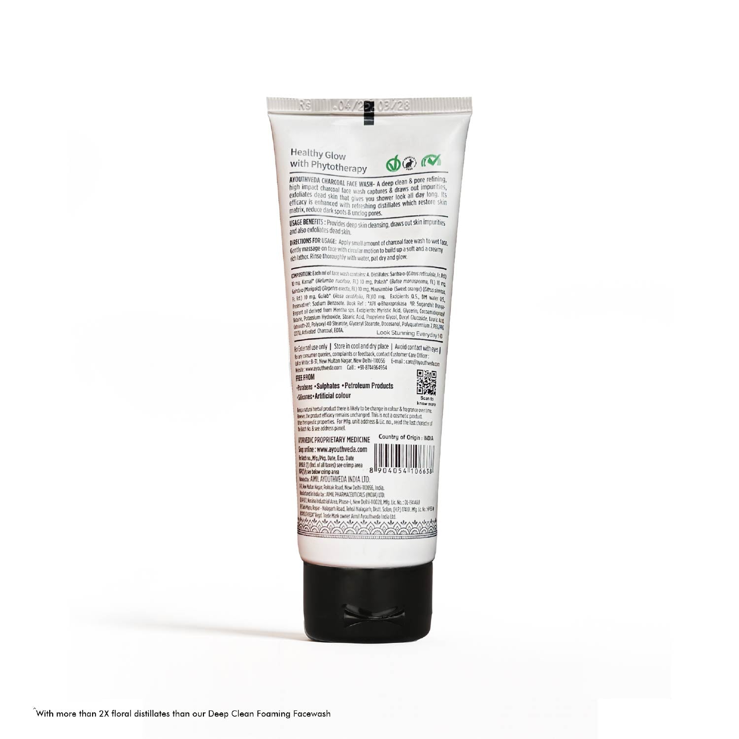 Charcoal Face Wash with Activated Bamboo Charcoal & Floral Distillates | Deep Detoxifying & Brightening Formula | Dermatologically Safe | Suitable for All Skin Types | Net Qty – 100 ml - Single 100ml
