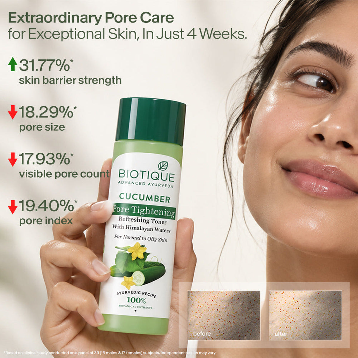 【Biotique】 CUCUMBER Pore Tightening Refreshing Toner 190ml｜きゅうり ポアタイトニング リフレッシング トナー｜190ML