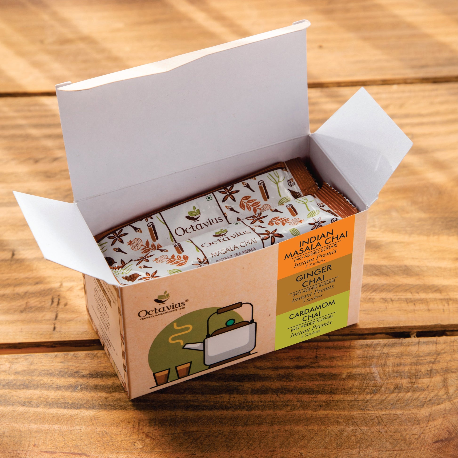 3 in 1 Instant Premix - Indian Masala, Cardamom & Ginger (No Added Sugar) - 50 sachets 15 sachets
