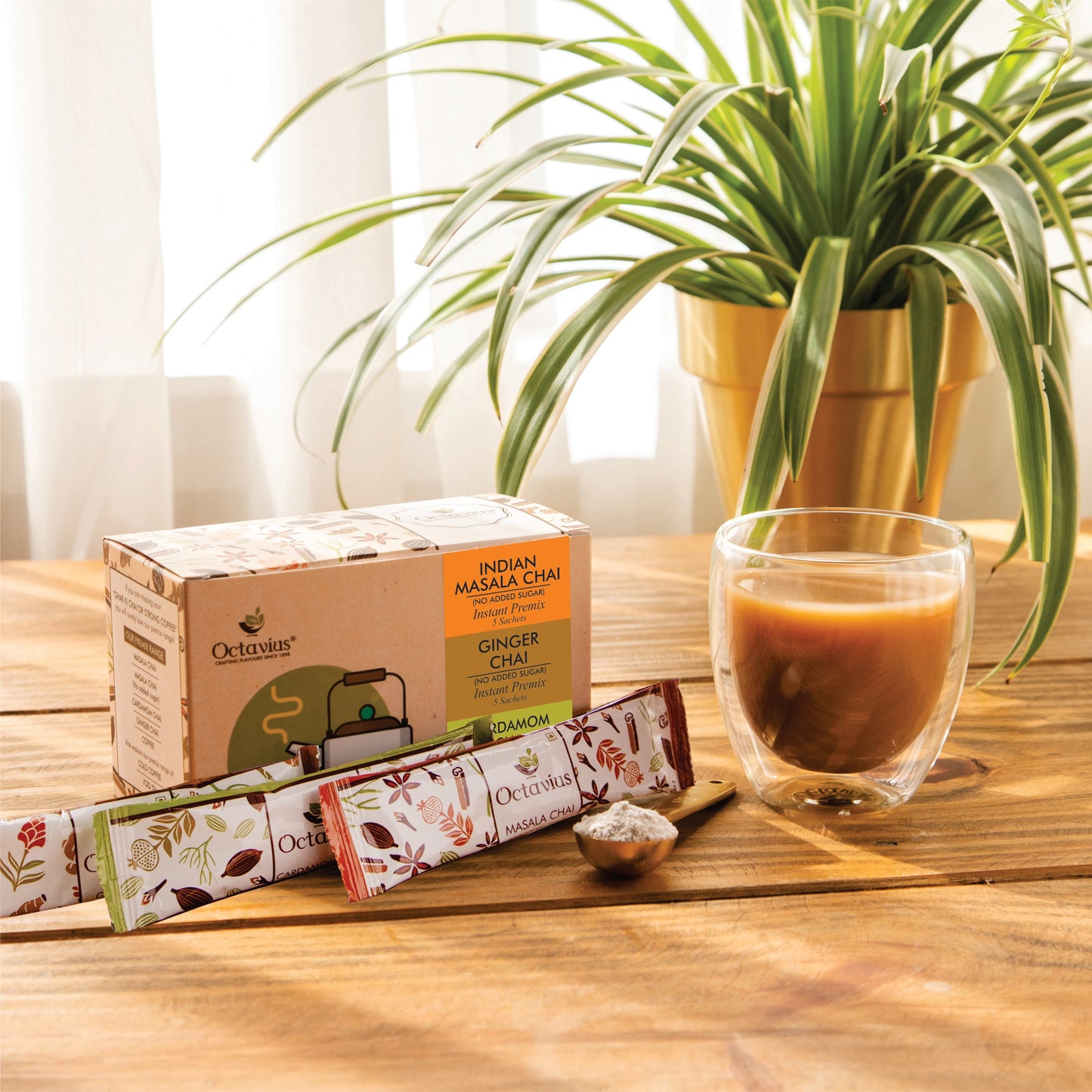 3 in 1 Instant Premix - Indian Masala, Cardamom & Ginger (No Added Sugar) - 50 sachets 15 sachets