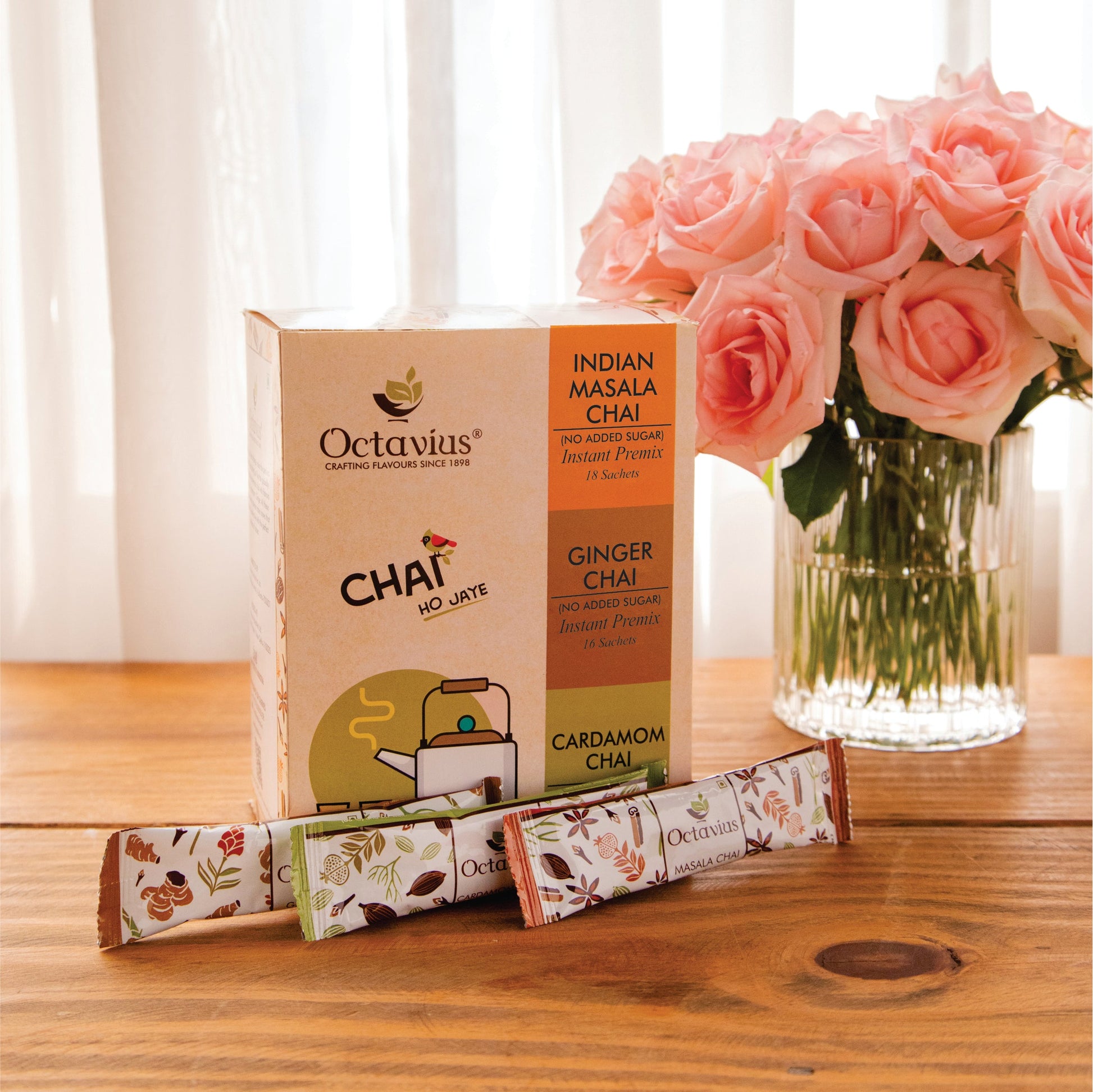 3 in 1 Instant Premix - Indian Masala, Cardamom & Ginger (No Added Sugar) - 50 sachets 15 sachets