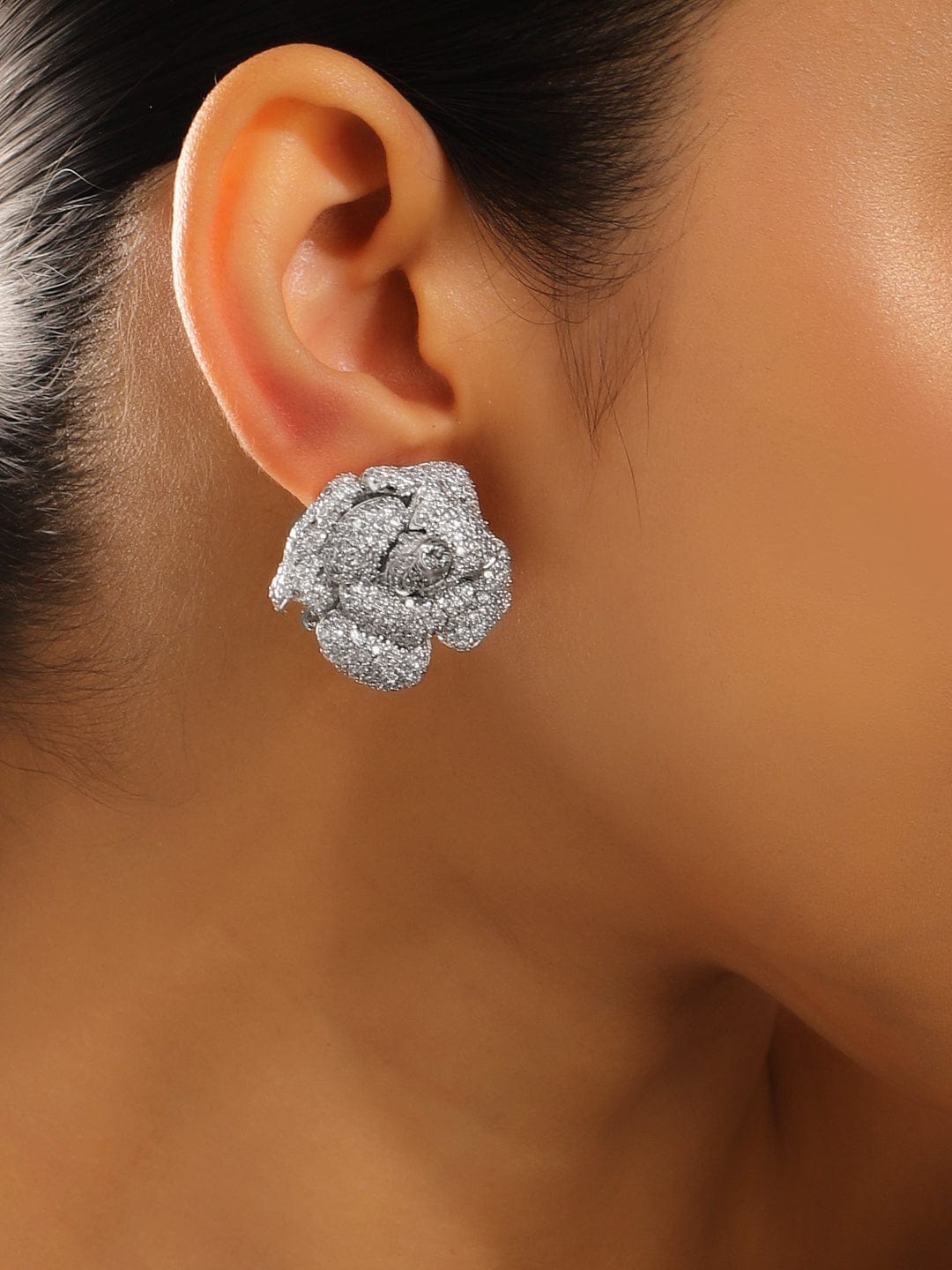 3D Rose Sparkle Studs フリーサイズ