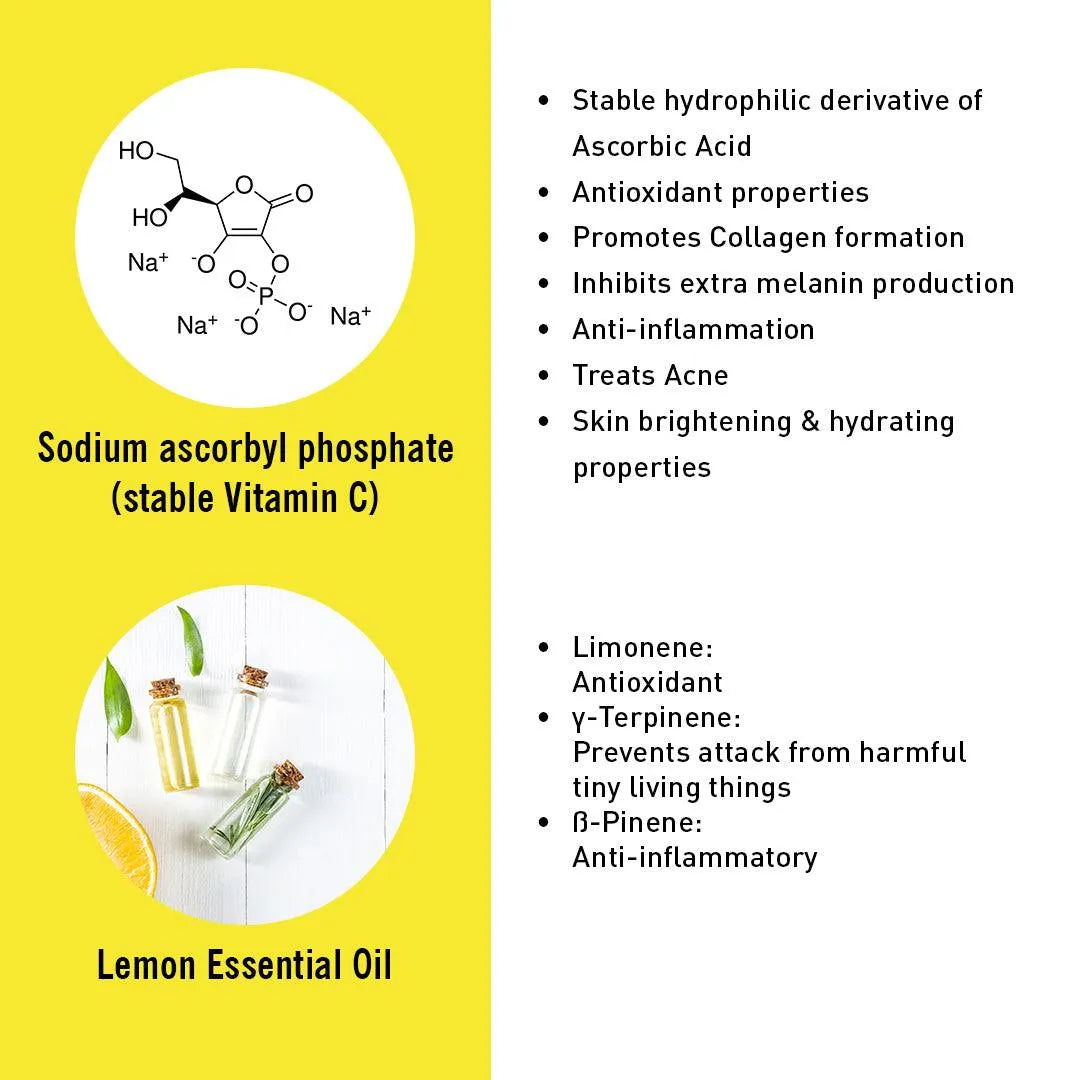Vitamin C Lemon Facewash, Natural Glucoside Foaming, Antioxidants + AHA, Glowing Skin & Firmness, Acne Marks, Sodium Ascorbyl Phosphate + Vitamin E 100ml