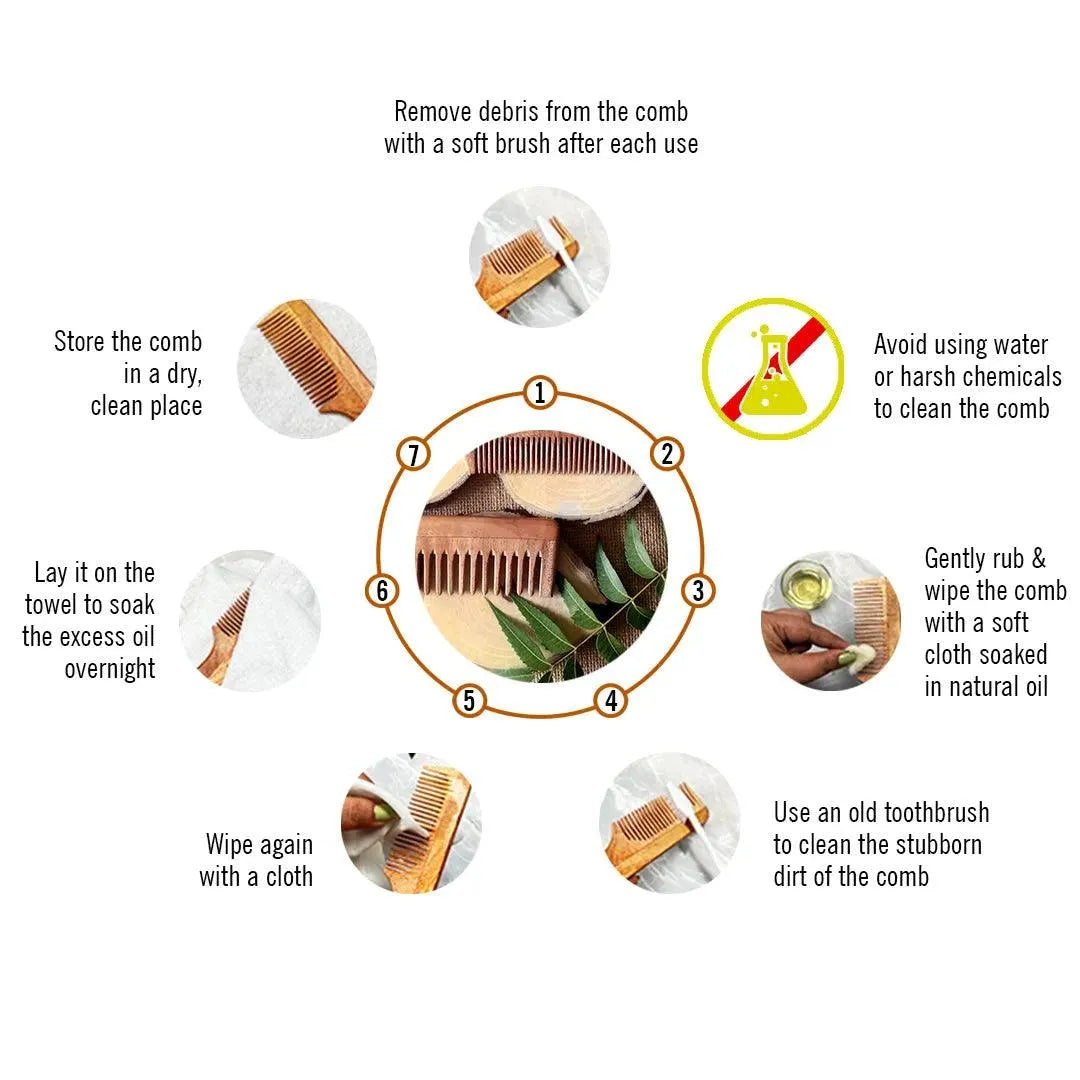 Pocket Neem Wood Comb for Men, Hair & Beard, Hair Growth & Detangling 100g