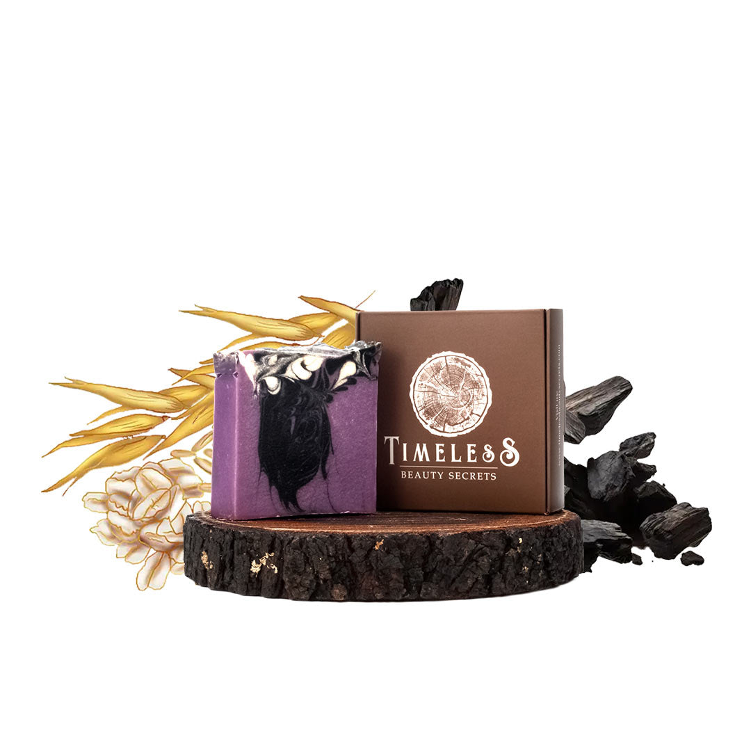 Egyptian Activated Carbon & Oats Artisanal Soap For Women - Oily & Combination Skin With Purple Clay & Lavender 120g