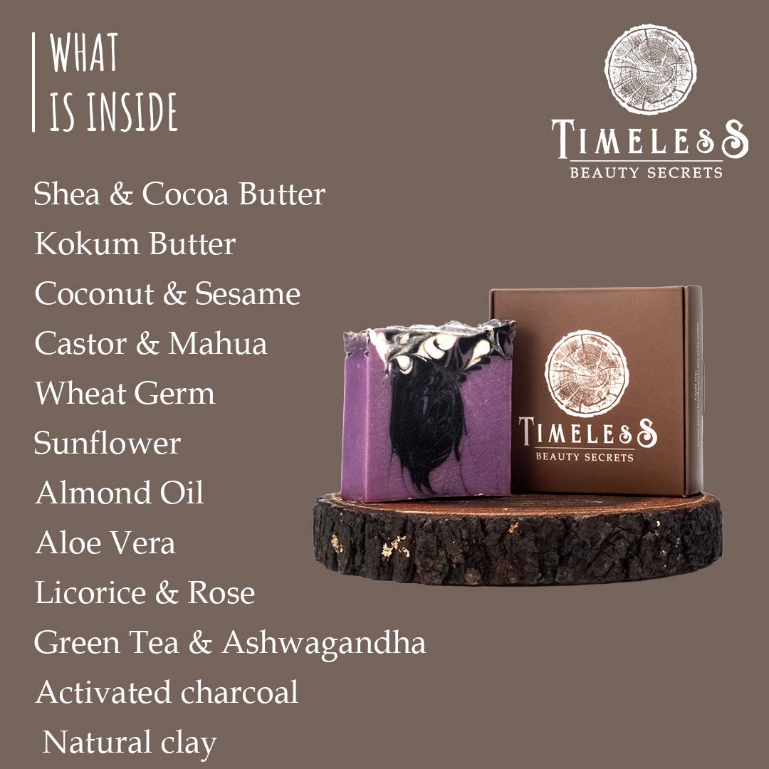 Egyptian Activated Carbon & Oats Artisanal Soap For Women - Oily & Combination Skin With Purple Clay & Lavender 120g
