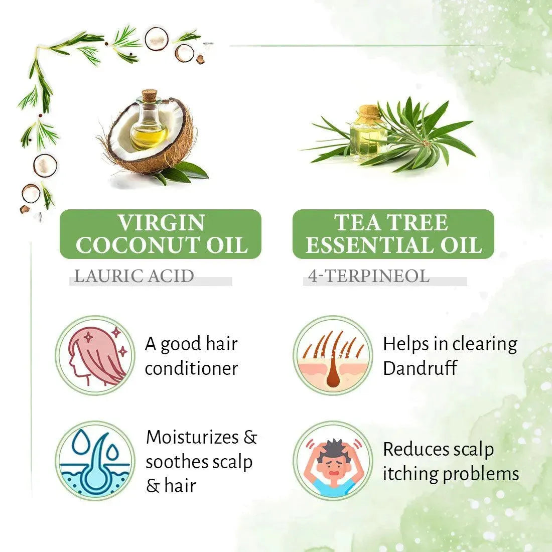 Rosemary Tea Tree Coconut Hair Growth Serum, Biotin Caffeine Vitamin E B5, Blocks DHT, Hair fall Control, Dandruff Soothing, Essential Oil 30ml