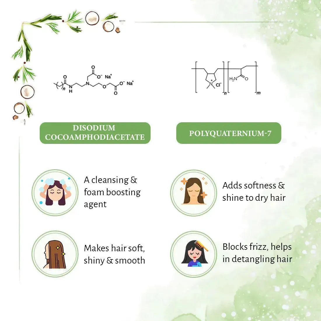 Rosemary Tea Tree Coconut Shampoo, Hair Growth Reduces Dandruff Oiliness Itching, Natural Coconut Derived Foaming + Hair Conditioner 200ml