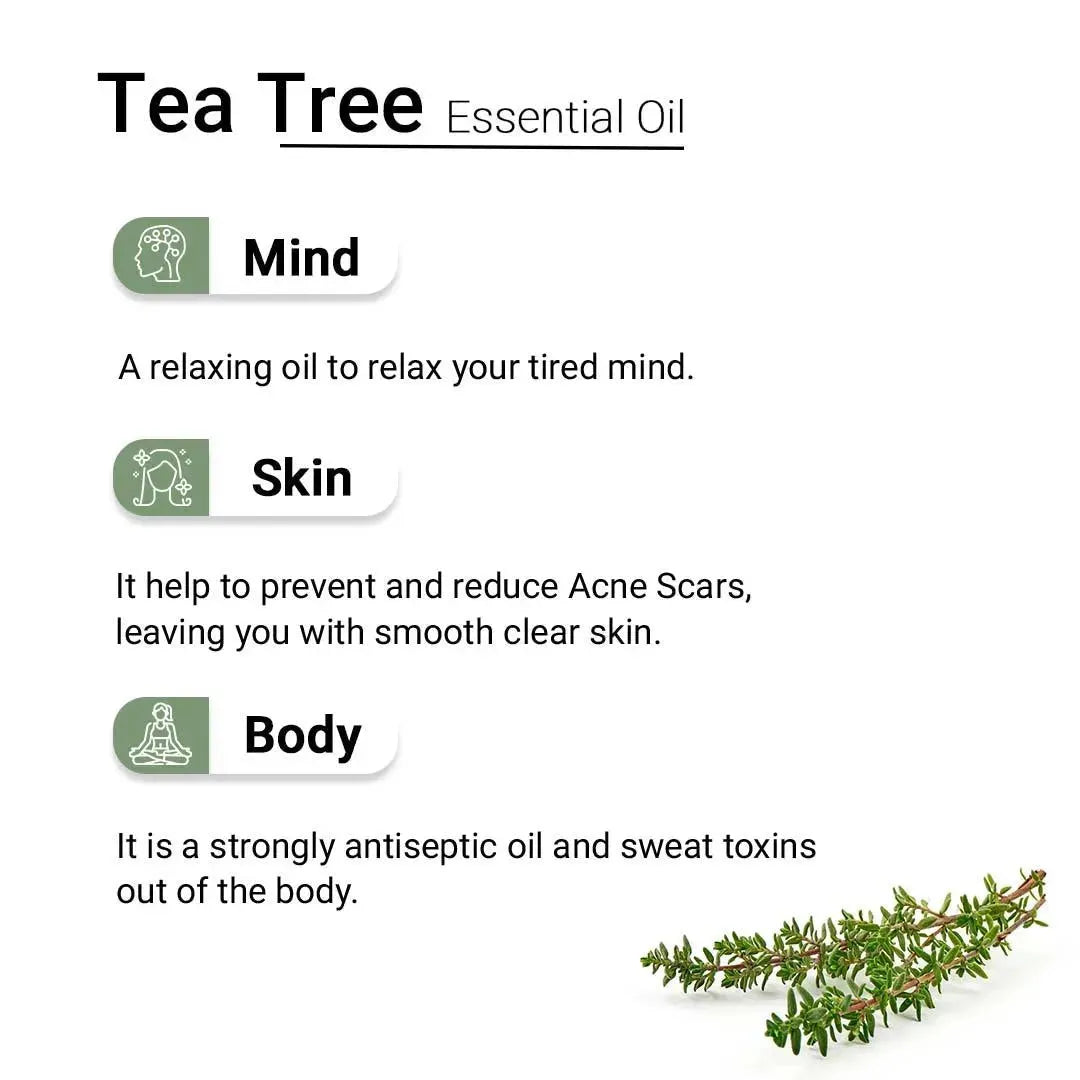 Tea Tree Essential Oil, Therapeutic Pure & Natural, for Hair, Skin & Face, Dandruff and Oily Scalp, Acne, Oily Skin 10ml 10ml