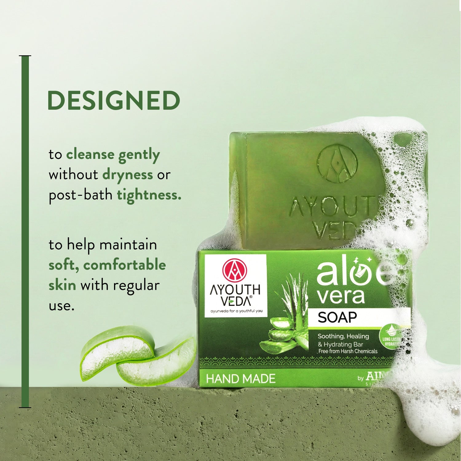 Aloe Vera Bathing Soap with Menthol | Gentle, pH-Balanced Daily Cleansing Bar for Face & Body | Provides Fresh, Comfortable Skin Feel | Handmade Soap Suitable for All Skin Types | Net Qty - 100 g - Set of 2 100g