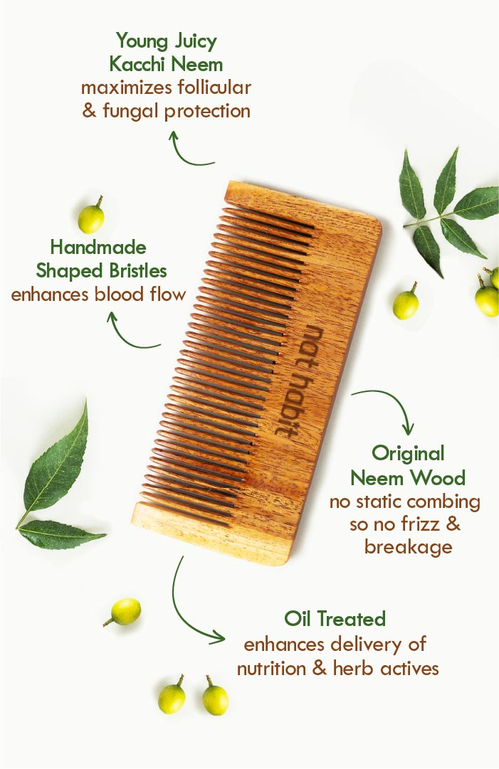 Fine Tooth Kacchi Neem Styling Comb スモール 1個パック