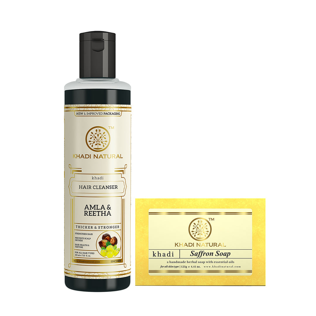 Amla & Reetha Hair Cleanser with Saffron Soap Combo (Set of 2) 250g