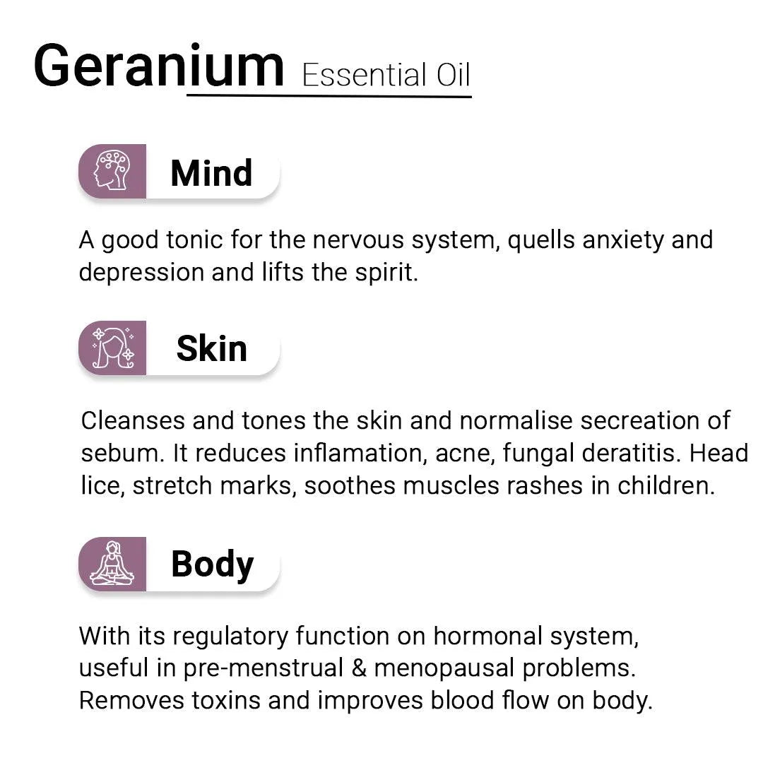 Geranium Essential Oil, Therapeutic, Pure & Natural, Balances Sebum, Increases Collagen & Blood Flow, Breast Toner & Regulates Hormone 10ml 10ml