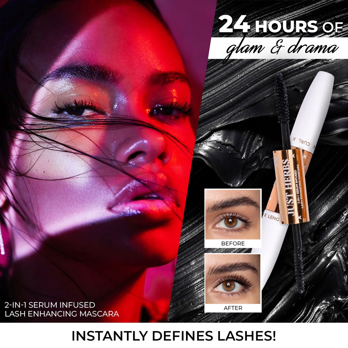 2-in-1 Serum-infused Lash Enhancing Mascara with Castor Oil and Coconut Oil 8g