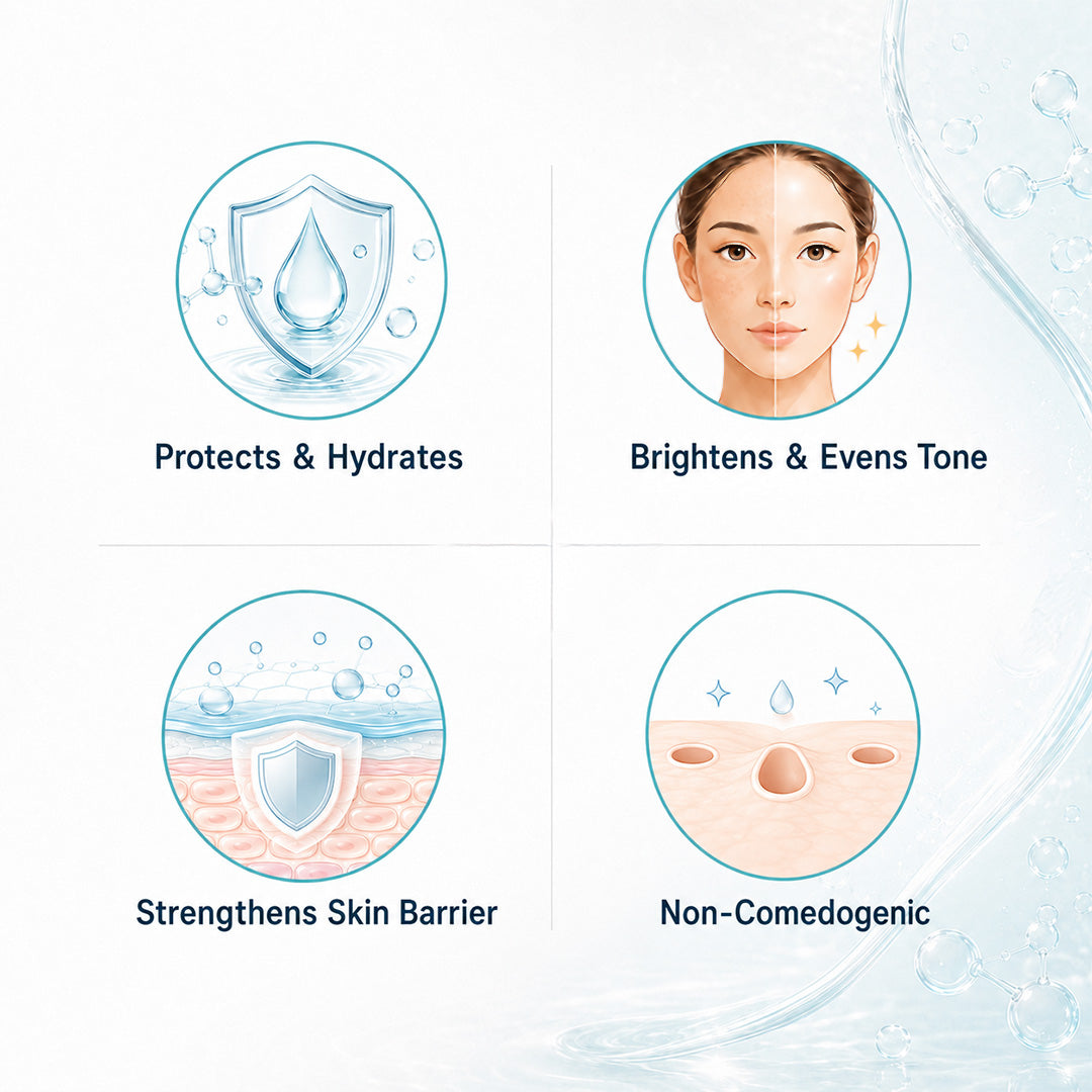 Korean Glass Skin Hybrid Aqua Serum Sunscreen SPF 50 PA+++ – Black Rice & 5% Niacinamide, Watery Gel, No White Cast, Water-Resistant with Parsol HS & M