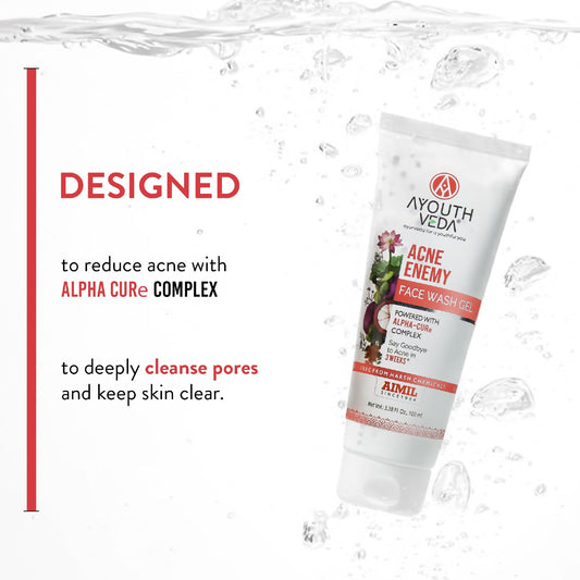 Acne Enemy Face Wash Gel for Acne & Pimples | Fights Acne-Causing Bacteria & Excess Oil | With Alpha-CURe Complex, Garcinia & Manjistha | Sulfate-Free Gel Cleanser | For Acne-Prone Skin | Net Qty- 100 ml - Single 100ml