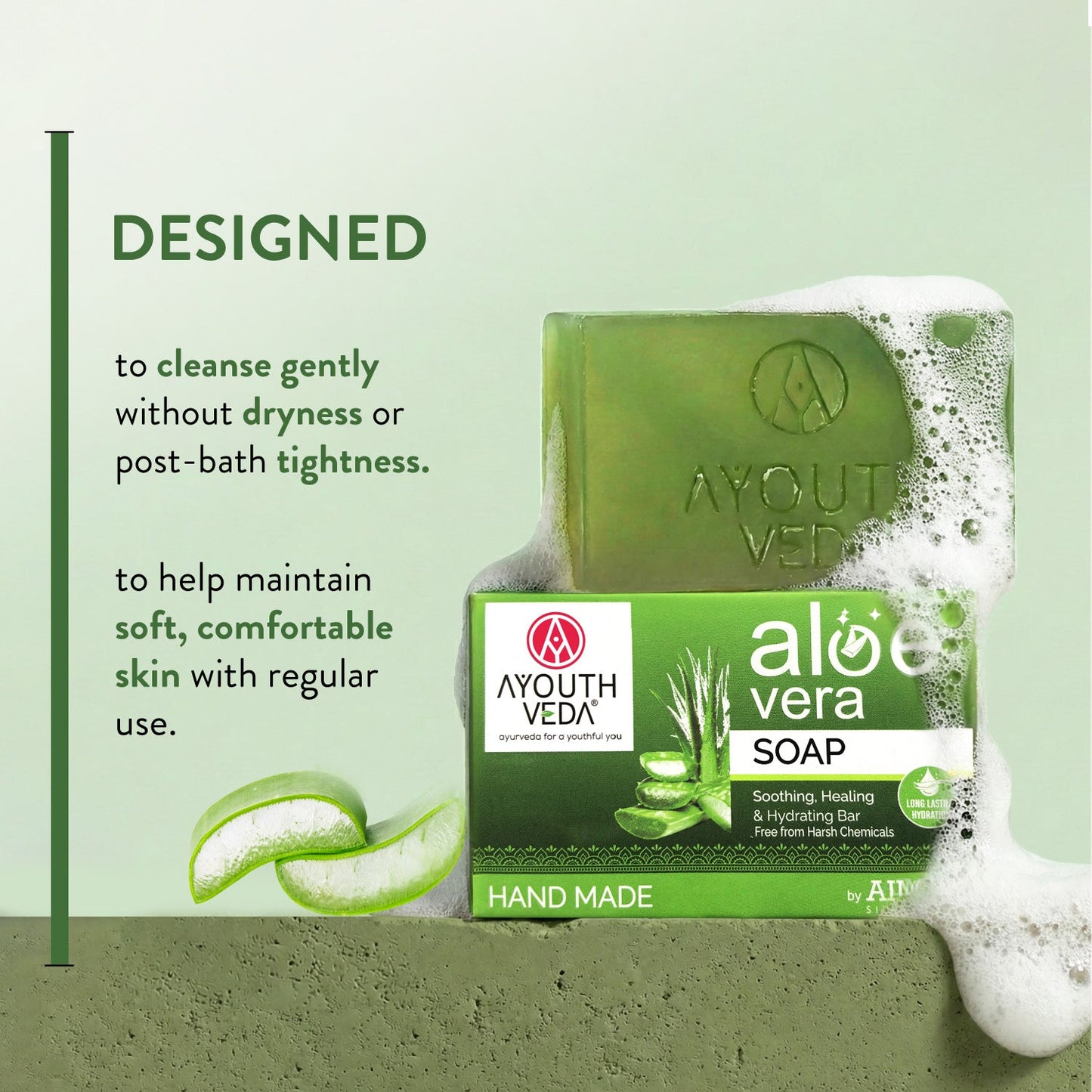 Aloe Vera Bathing Soap with Menthol | Gentle, pH-Balanced Daily Cleansing Bar for Face & Body | Provides Fresh, Comfortable Skin Feel | Handmade Soap Suitable for All Skin Types | Net Qty - 100 g - Set of 3 (Get 13% Off) 100g