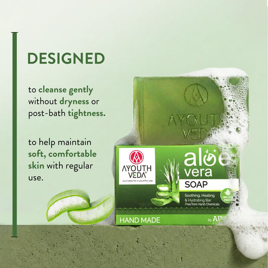 Aloe Vera Bathing Soap with Menthol | Gentle, pH-Balanced Daily Cleansing Bar for Face & Body | Provides Fresh, Comfortable Skin Feel | Handmade Soap Suitable for All Skin Types | Net Qty - 100 g - Set of 3 (Get 13% Off) 100g