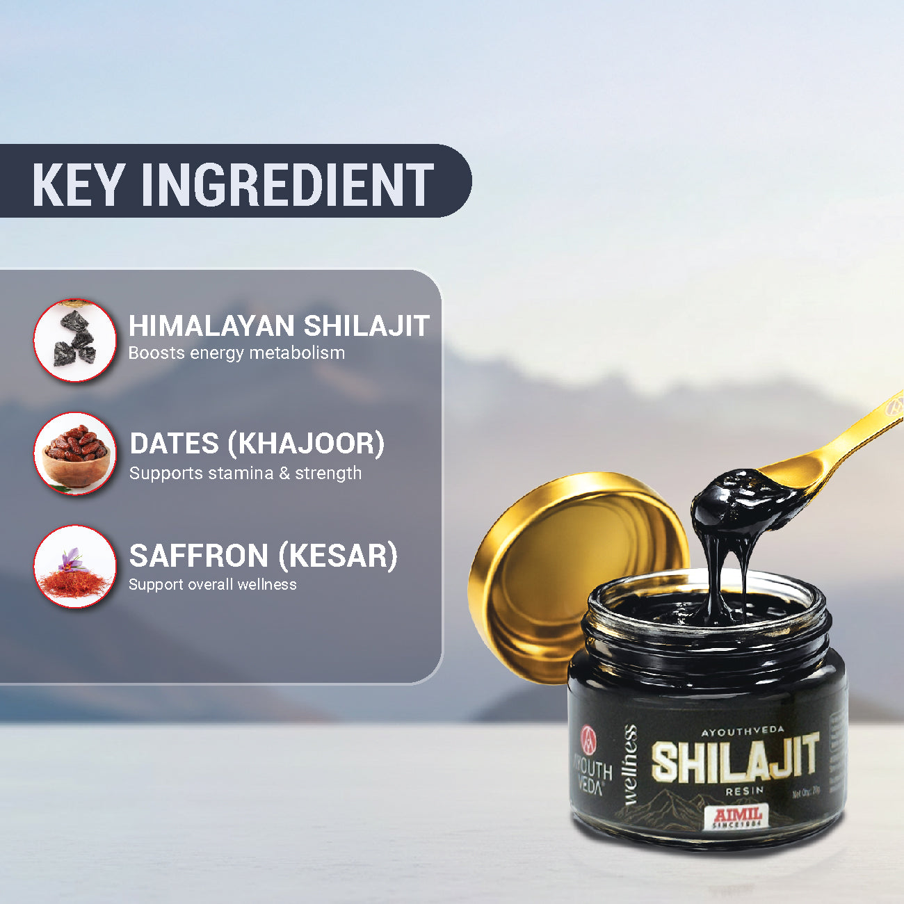 Himalayan Shilajit Resin (20g) by AIMIL - 100% Pure Ayurvedic Wellness | Rich in Fulvic Acid & Trace Minerals for Strength and Stamina 20g