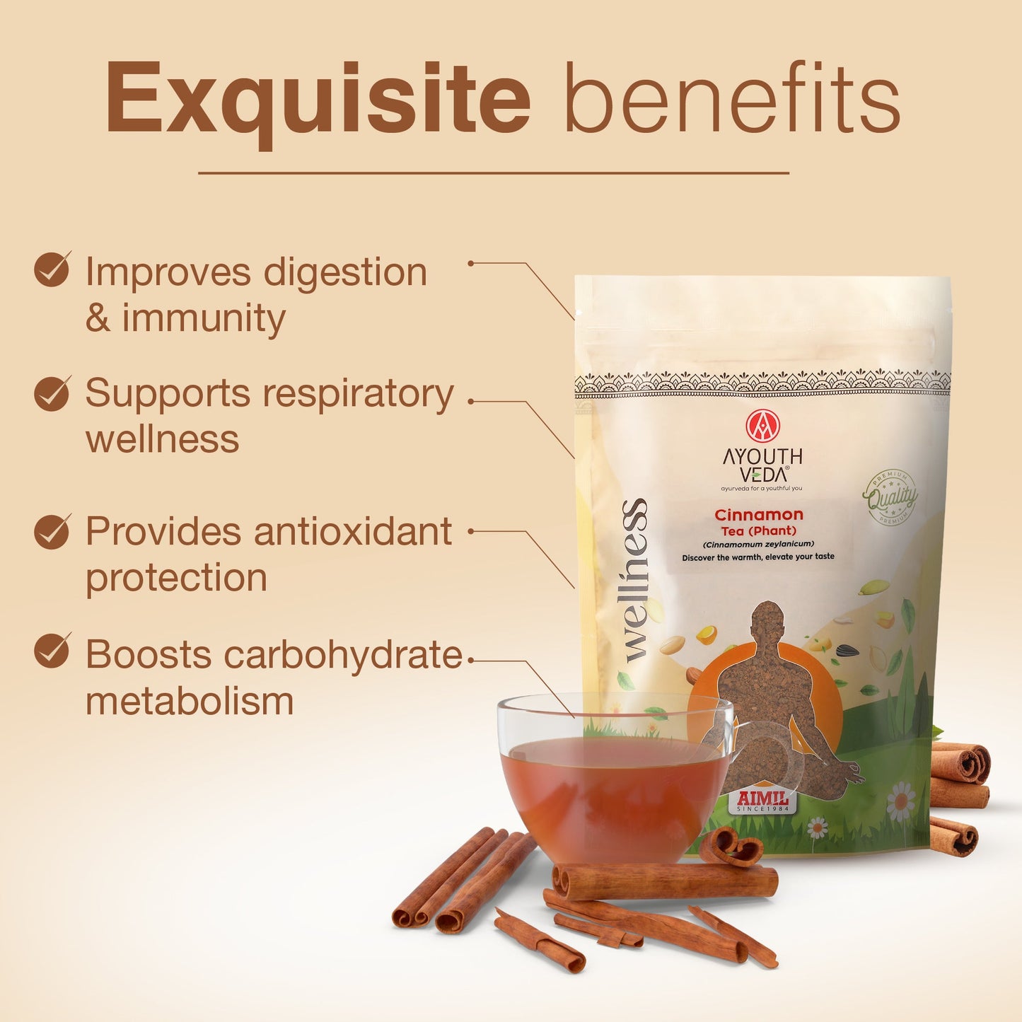 Cinnamon Tea (Phant) | Pure Ceylon Cinnamon Herbal Infusion for Digestive Health, Immunity & Metabolism | Naturally Sweet, Aromatic & Caffeine-Free Wellness Drink | Versatile for Daily Use | Net Qty: 200g 200g