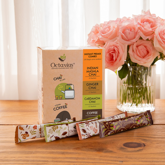 4 in 1 Instant Premix - Indian Masala, Cardamom,  Ginger & Coffee Pack of 50 sachets 50sachets