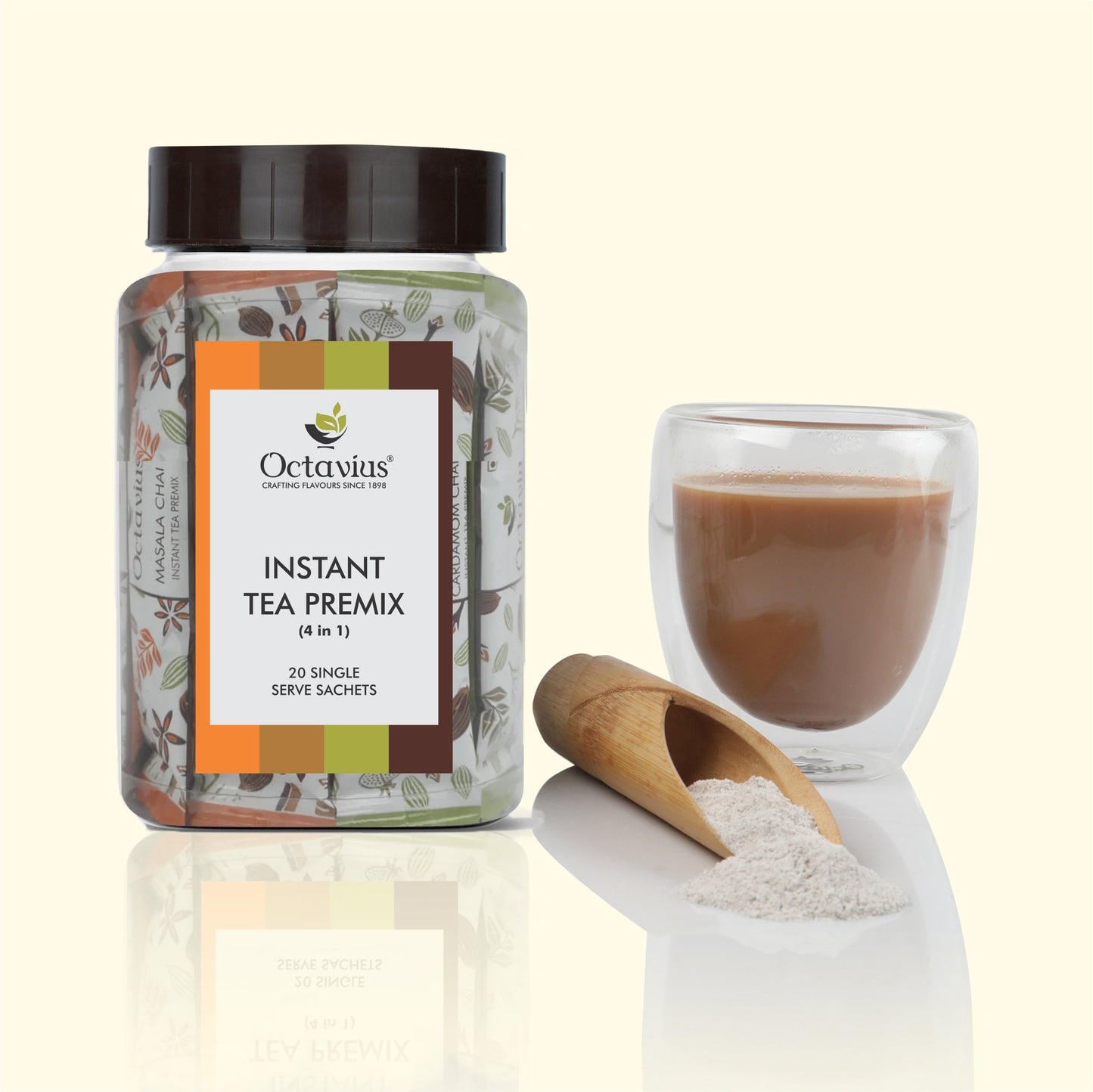 4 in 1 Instant Premix - Indian Masala, Ginger,Cardamom, Coffee 20 Sachets (Clear Pack) 20sachets