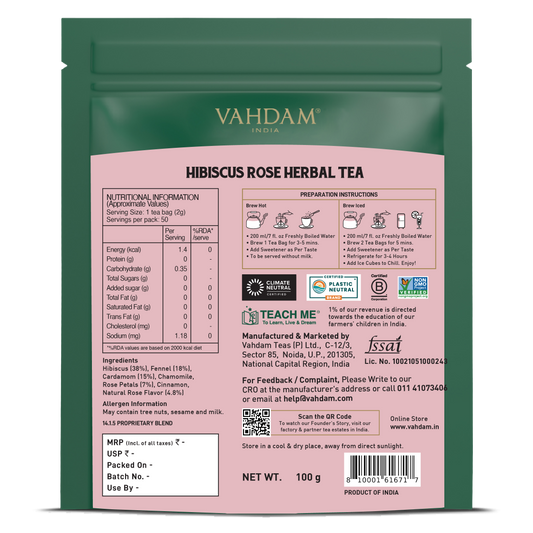 【VAHDAM】 Hibiscus Rose Herbal Infusion  - 50 Count｜ハイビスカス ローズ ハーバルインフュージョン｜50 Count