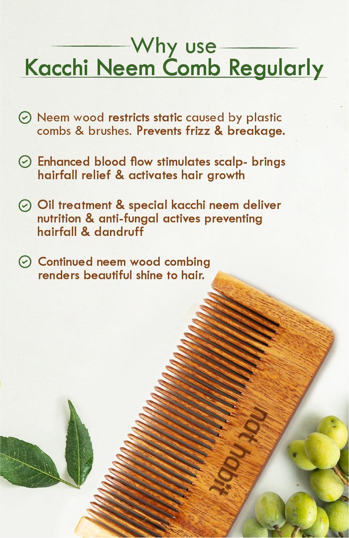 Fine Tooth Kacchi Neem Styling Comb スモール 1個パック