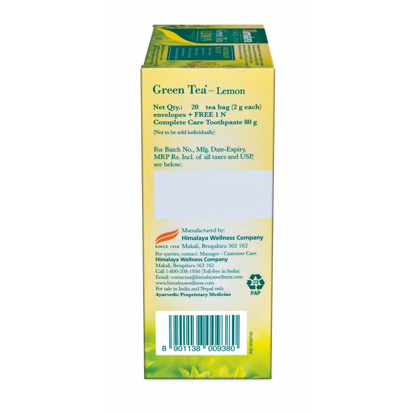 GREEN TEA LEMON 2G´20s + COMPLETE CARE TOOTHPASTE 80G FREE OFFER PACK 2G 20'S