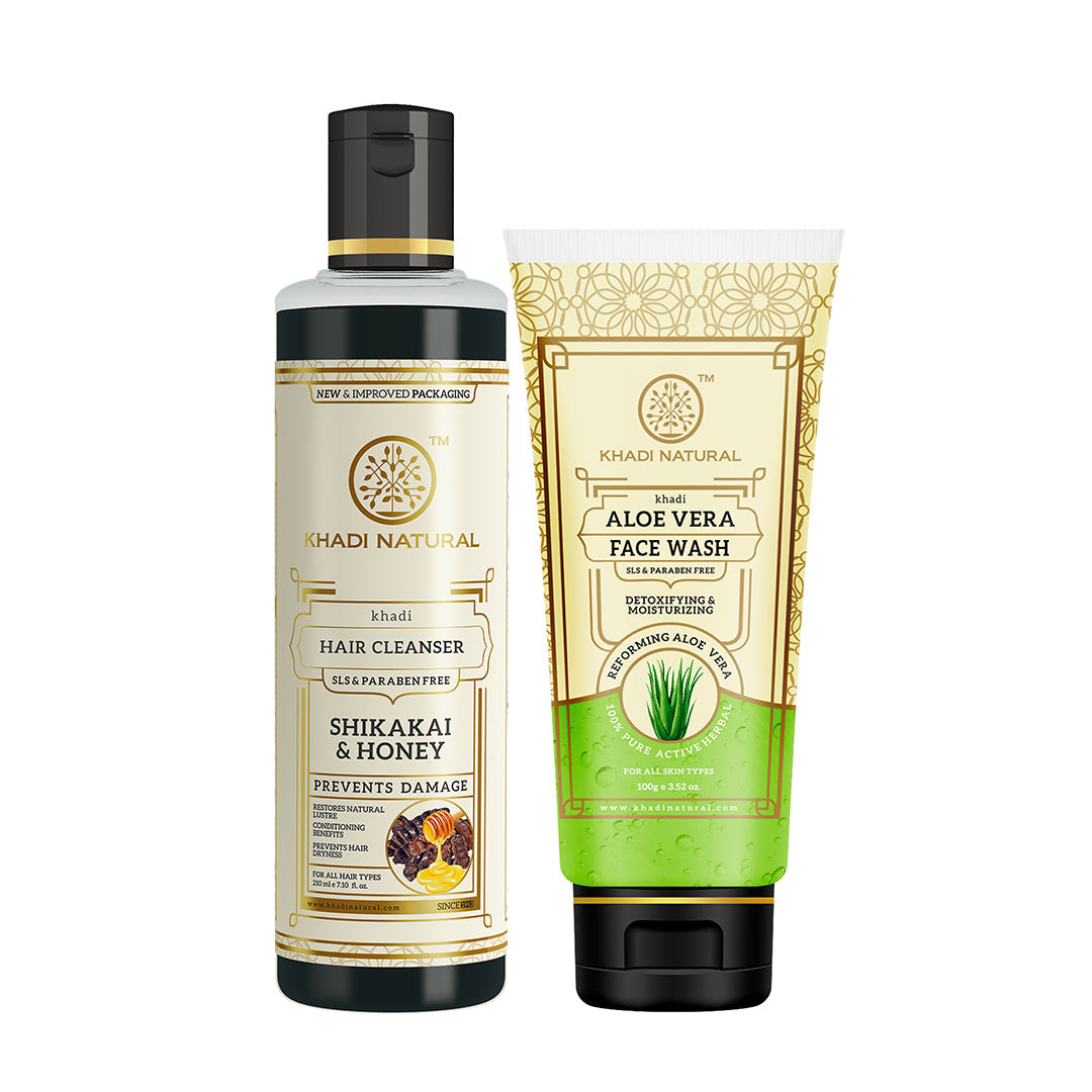 Shikakai & Honey Hair Cleanser with Aloe Vera Face Wash Combo (Set of 2) 250g