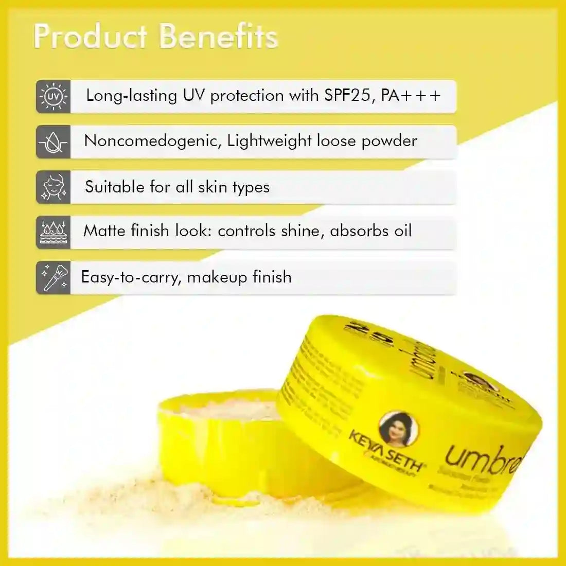 Umbrella Sunscreen Powder SPF 25 with PA+++ UV Protection, Sweat Resistant Formula, Micronized Zinc Oxide for Oily Skin 50g