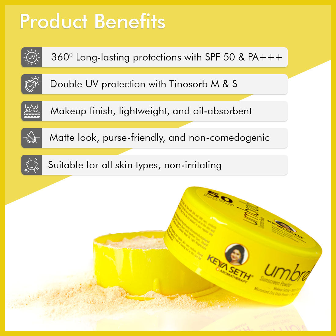 Umbrella Sunscreen Advanced Protection Kit SPF 60 Solution + SPF 50 Powder for Ultimate Sun Defence & Matte Finish 150ml