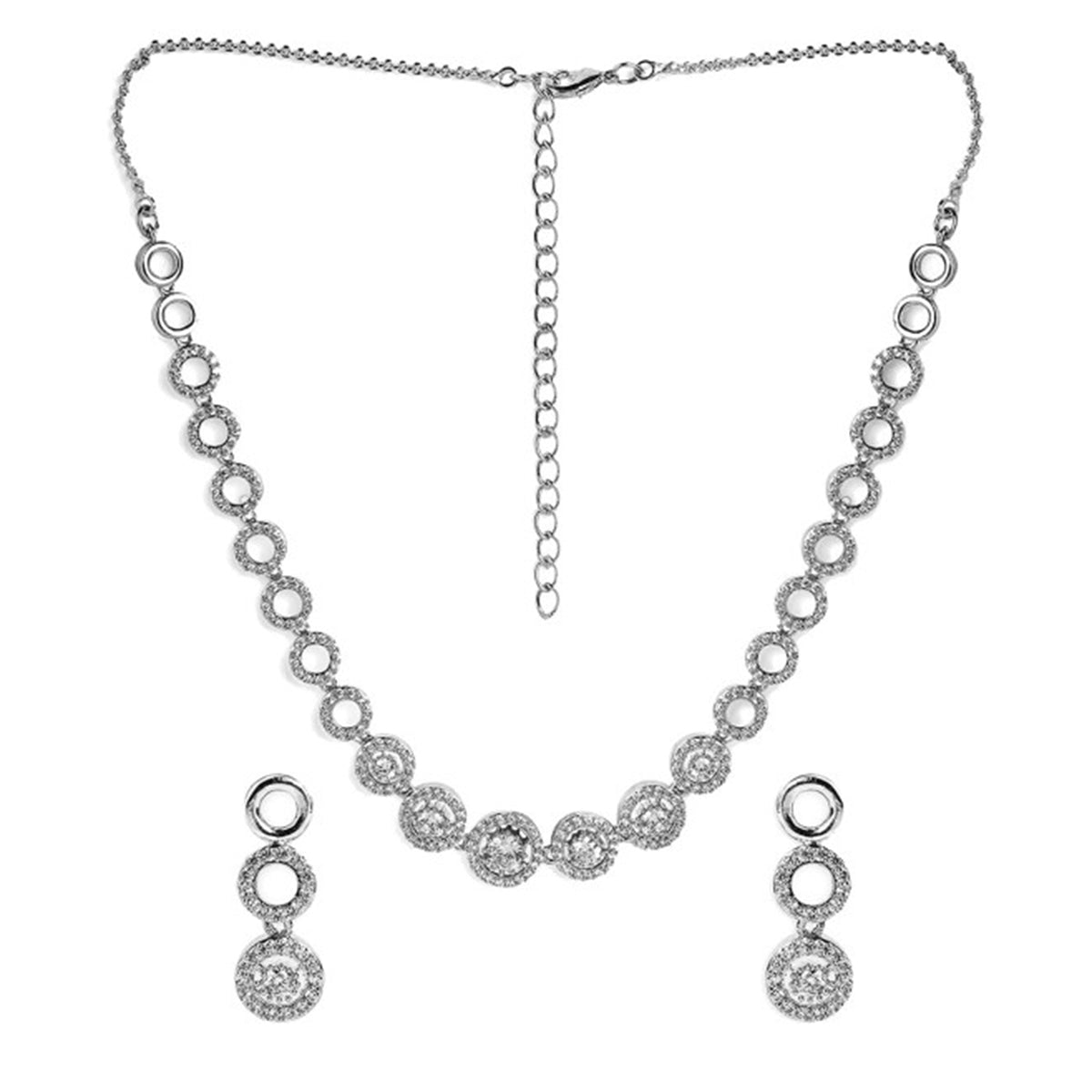 Rubans Silver Plated Minimal and Elegant AD Necklace Set Silver