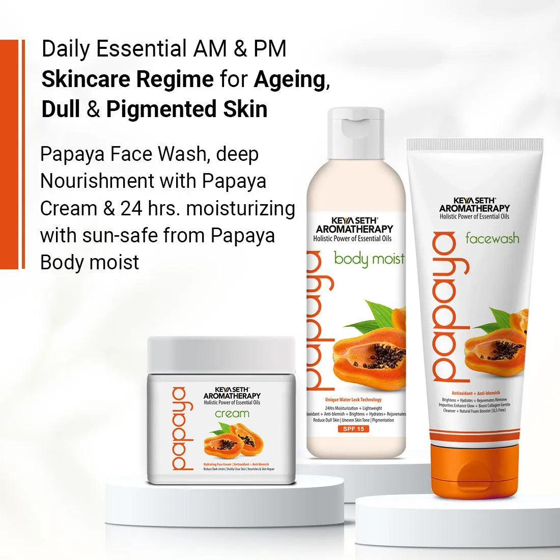 Papaya Skin Care Essential Kit, Brightening & Glowing Skin, Papaya Face Wash + Papaya Cream + Papaya Body Moisturizer, Enriched with Papaya Extract 400g