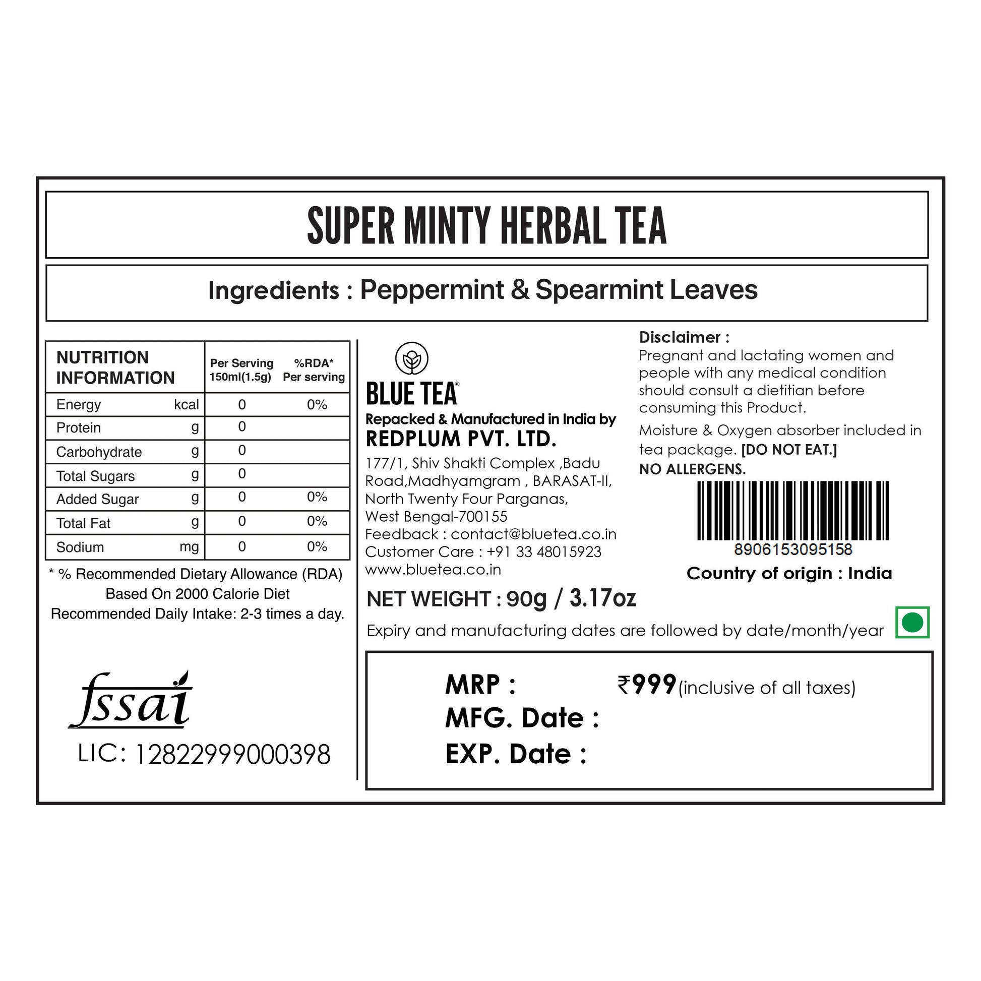 Super Minty Herbal Tea - 60 Tea Bags 60 Tea Bags