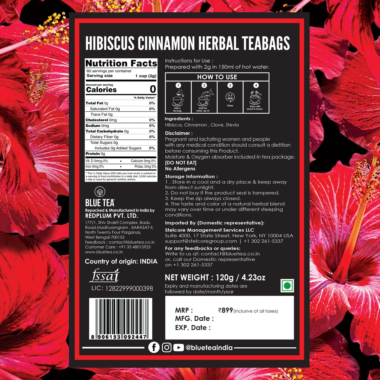Hibiscus Cinnamon Herbal Tea - 60 Tea Bags 60 Tea Bags