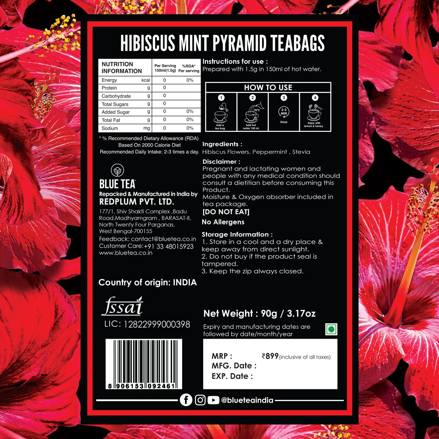 Hibiscus Mint Herbal Tea - 60 Tea Bags 60 Tea Bags