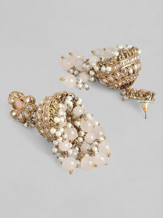 Rubans Traditional Gold Toned Jhumkas with Pearl Beads Gold