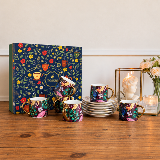 【Octavius】 Golden Rainforest Tea Set (6 Cups & Saucers) – 200 ml Each｜ゴールドen Rainforest ティー セット (6 カップs & Saucers)｜200ml