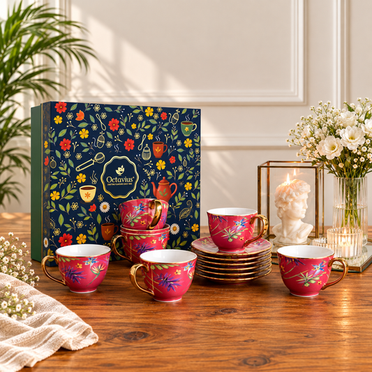 【Octavius】 Imperial Crimson Bloom Tea Set (6 Cups & Saucers) – 200 ml｜Imperial Crimson Bloom ティー セット (6 カップs & Saucers)｜200ml