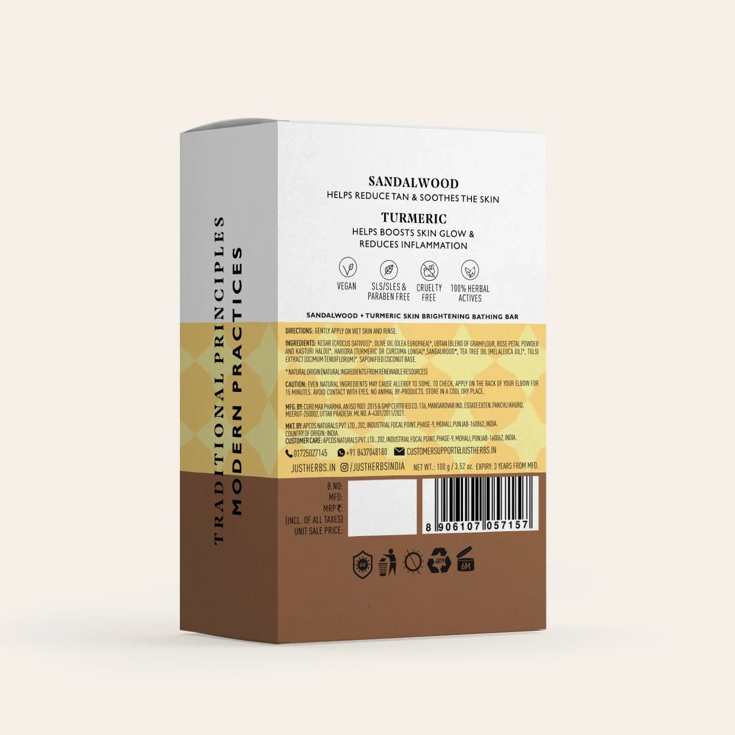 Skin Brightening Bathing Bar with Sandalwood and Turmeric 100g