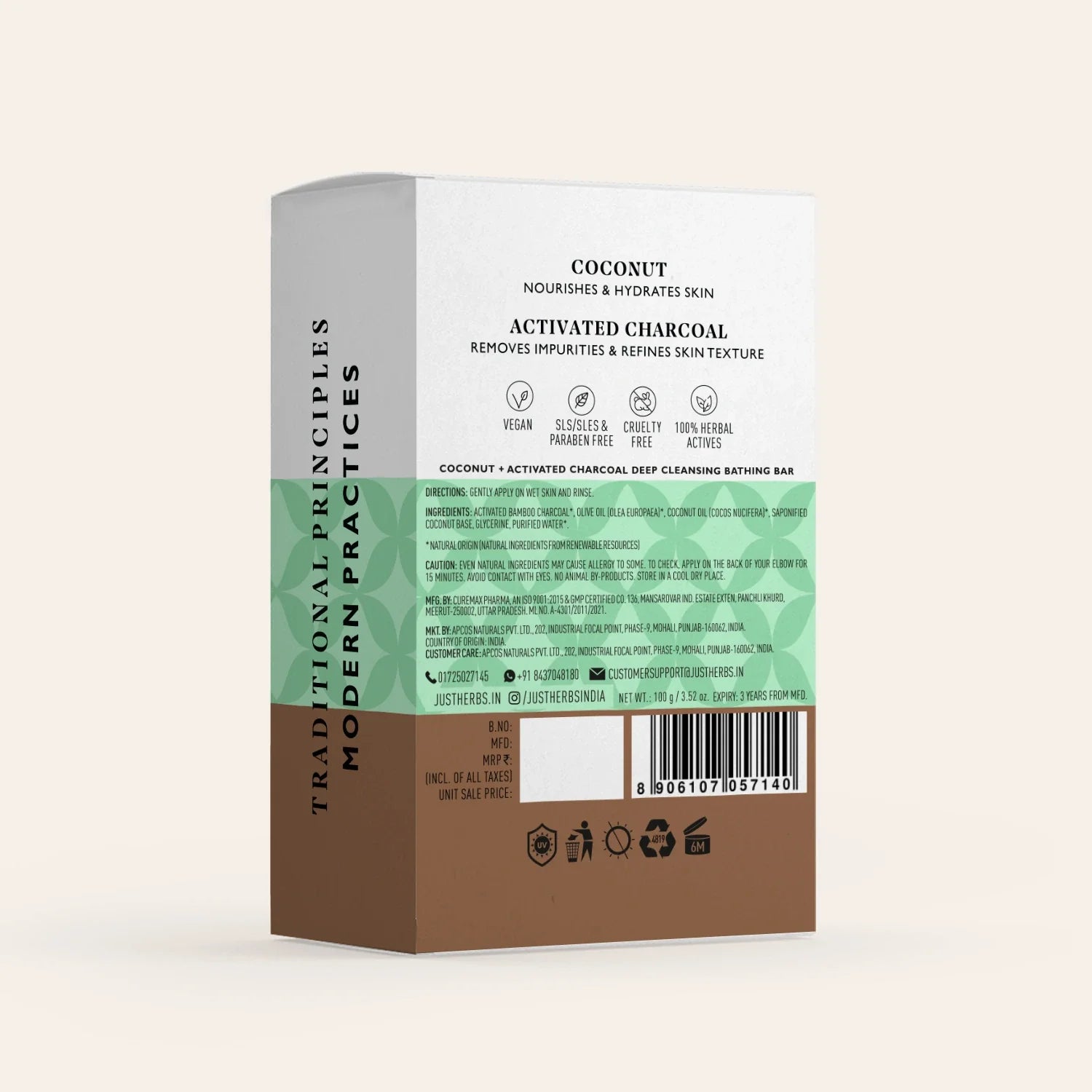 Deep Cleansing Bathing Bar with Coconut and Activated Charcoal 100g