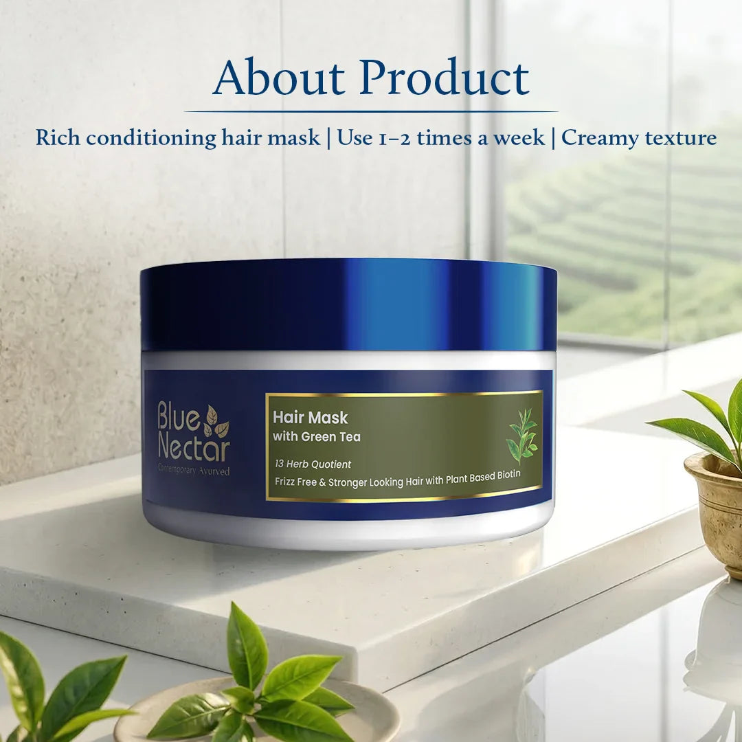 Green Tea Hair Mask for Frizzy Hair with Plant Based Biotin (13 herbs, 200g) 200g