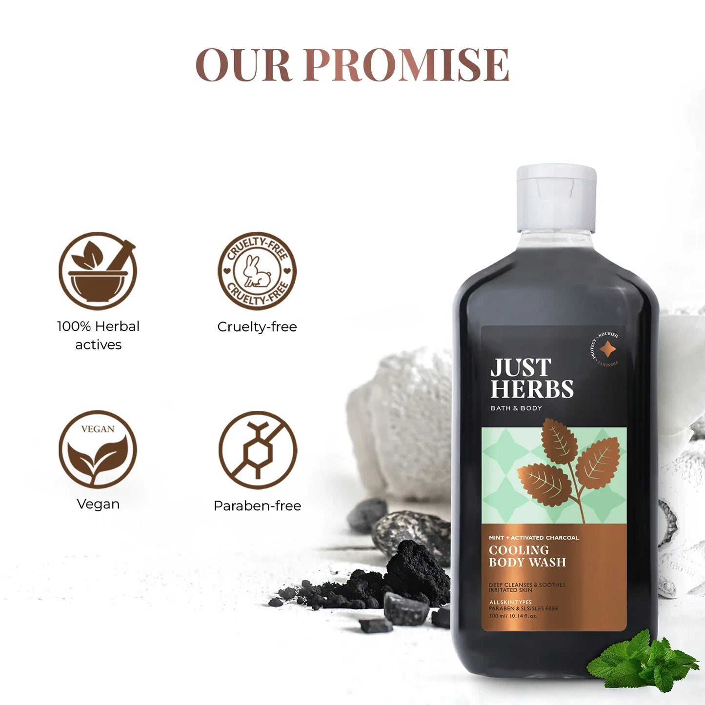 Mint Cooling Body Wash with Activated Charcoal 300ml