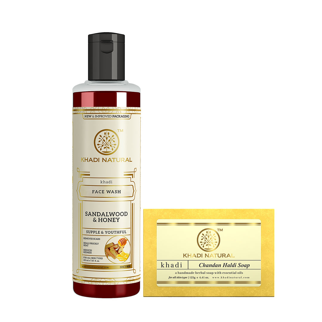 Sandalwood & Honey Face Wash with Chandan Haldi Soap Combo (Set of 2) 250g