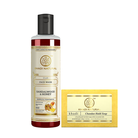 Sandalwood & Honey Face Wash with Chandan Haldi Soap Combo (Set of 2) 250g