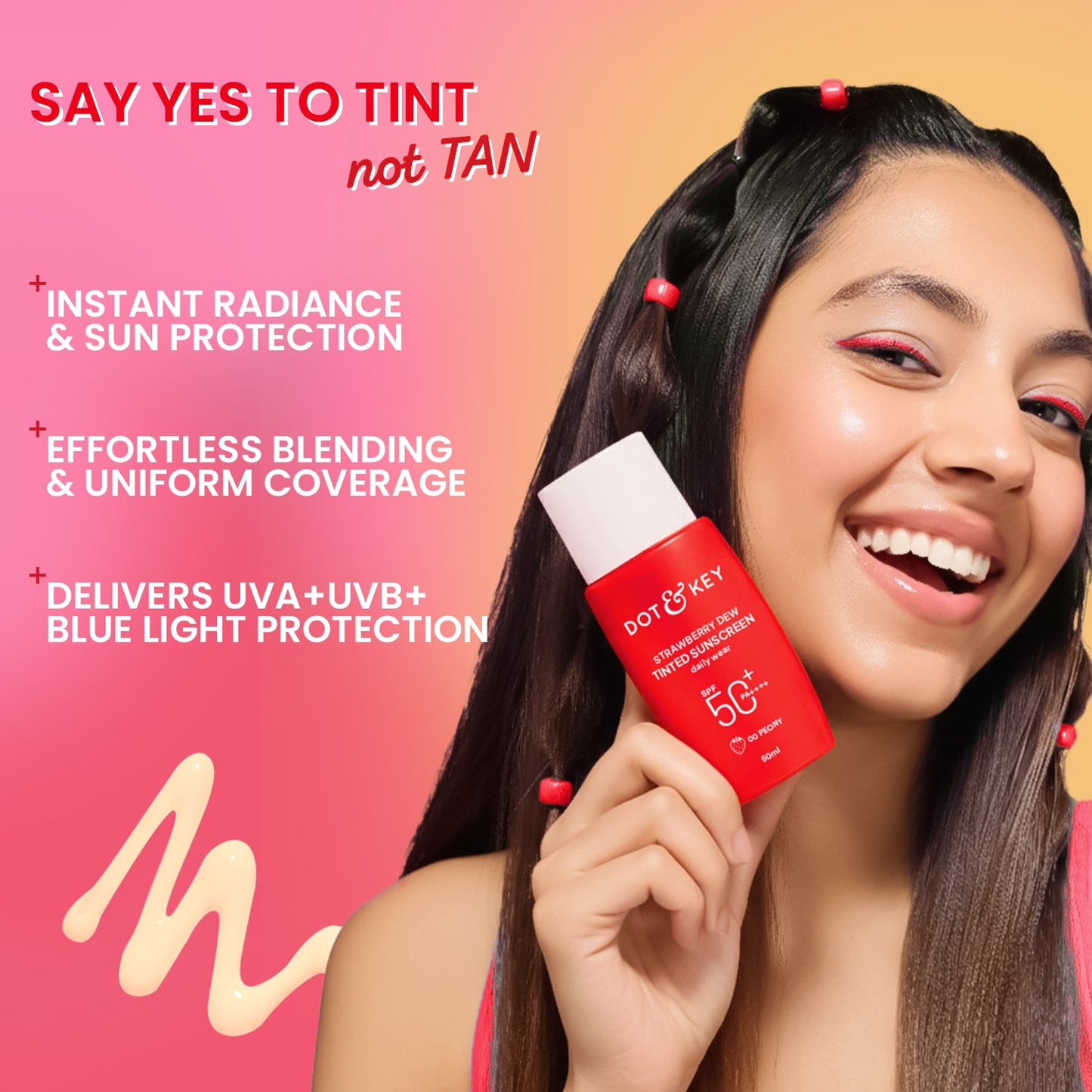 Strawberry Dew Tinted Sunscreen, In-Vivo Tested SPF 50+ PA++++ 