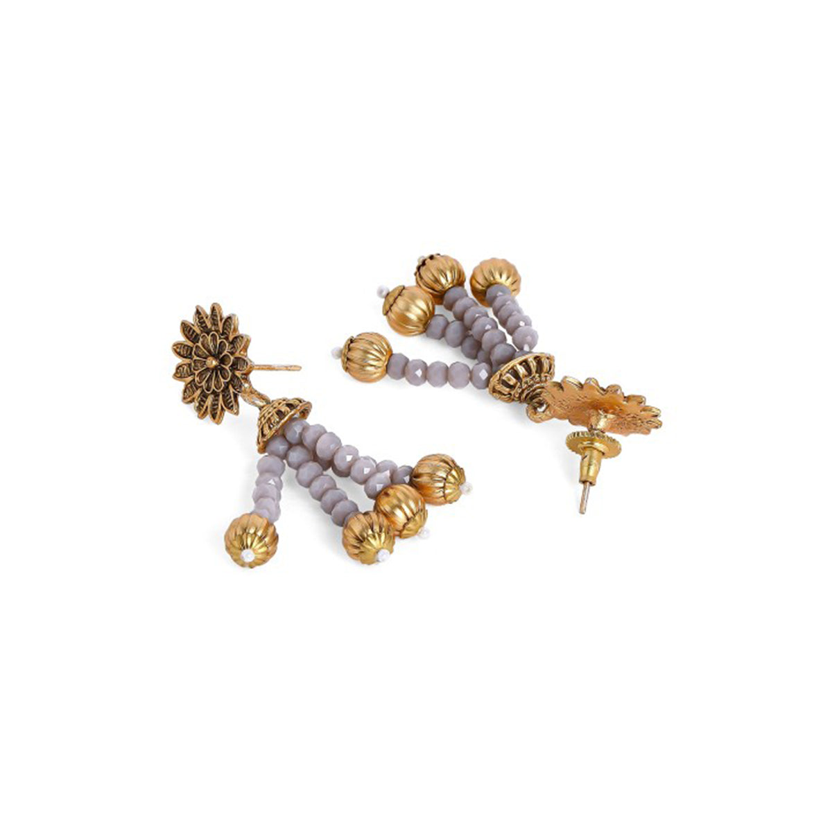 Rubans Gold Plated Crystal Beads Embellished Statement Necklace Set Grey