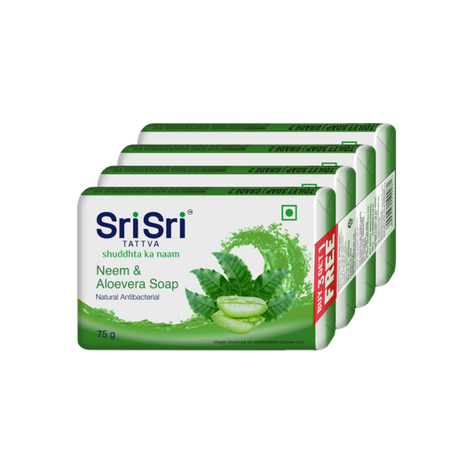 【Sri Sri Tattva】 Neem & Aloe Vera Soap Natural Antibacterial Buy 3 Get 1 Free｜ ニーム＆アロエベラ ソープ 天然抗菌 3個購入で1個無料｜ 75g×4個