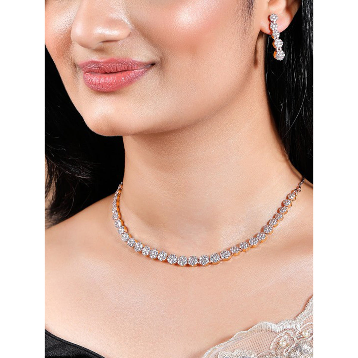 Rubans 22K Gold Polish AD Necklace set. gold